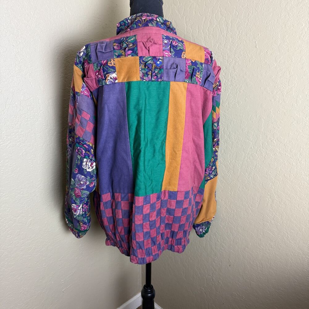 Women’s Patchwork Floral Colorblock Button Front Jacket Multicolor Boho Artsy - Picture 2 of 6